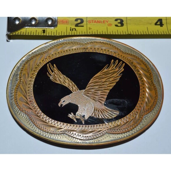 Vintage Silver Plate & Brass Handmade Eagle Motorcycle Biker Belt Buckle RARE - Picture 5 of 5